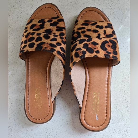 Katherine Malandrino Leopard Print Mules Brown and Black Size 7 1/2 - Picture 2 of 4